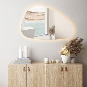Badkamerspiegel met LED Verlichting en Verwarming 80cm - Afimera Artsy - Randloos - Wandspiegel Organische Vorm - Touch Bediening - Dimbaar - Aanpasbare Lichtkleur Helder/Koud wit;Warm wit;Natuurlijk wit