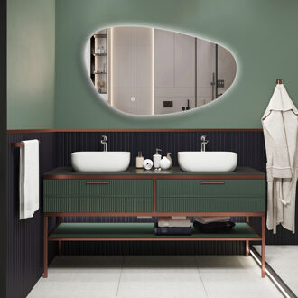 Badkamerspiegel met LED Verlichting en Verwarming 80cm - Afimera Nova - Randloos - Wandspiegel Organische Vorm - Touch Bediening - Dimbaar - Aanpasbare Lichtkleur Helder/Koud wit;Warm wit;Natuurlijk wit