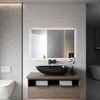 Badkamerspiegel met LED Verlichting en Verwarming 80x120cm - Afimera Prisma - Randloos - Wandspiegel Rechthoek - Touch Bediening - Dimbaar - Aanpasbare Lichtkleur Helder/Koud wit;Warm wit;Natuurlijk wit