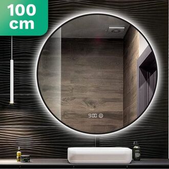 Badkamerspiegel Met Led Verlichting & Verwarming – Rond – Anti Condens - Mat Zwart - 100cm