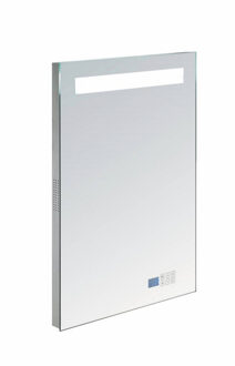 Badkamerspiegel met Radio Sanilux 100x70x4,5 cm TL-Verlichting Spiegelverwarming Alu