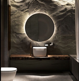 Badkamerspiegel Rond Martens & Meijer Miami Beach 120 cm Zwart Incl Indirecte Verlichting & Verwarming Mat Zwart