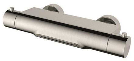 Badkraan Wiesbaden Style 15cm Hartafstand Thermostatisch Opbouw Rond Geborsteld RVS 2 Greeps met Waterval Uitloop