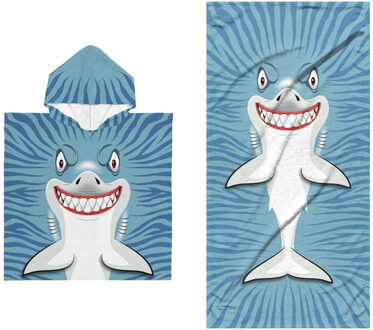 Badlaken en poncho - kinderen - haai print - microvezel - One size