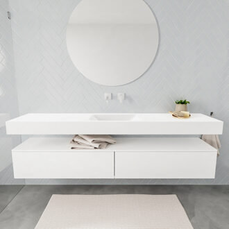 Badmeubel Ibiza 200 cm Spoelbak Midden Mat Wit (0 kraangaten)