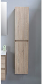 Badmeubelkast BWS Pepper Hoge Kast Greeploos 2 Deuren 145x30x30 cm Eiken Antraciet