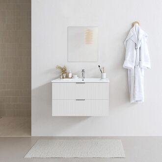 Badmeubelset Amelia 60cm - Wit - Met Spiegel En Wastafel - Met 2 Lades - Met Witte Wastafel