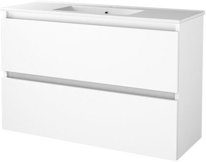 Badmeubelset BWS Salt 100x39cm Greeploos 2 Lades Met Wastafel 1 Kraangat Ice White Wit