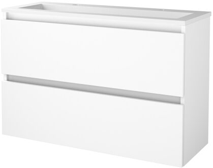 Badmeubelset BWS Salt 100x39cm Greeploos 2 Lades Met Wastafel 2 Kraangaten Ice White Wit