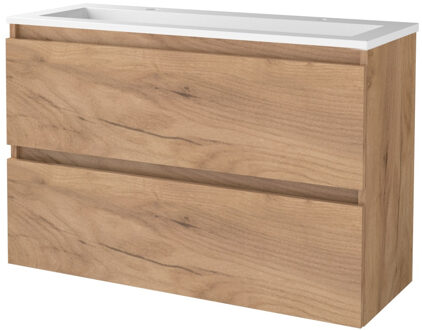 Badmeubelset BWS Salt 100x39cm Greeploos 2 Lades Met Wastafel 2 Kraangaten Whisky Oak Bruin