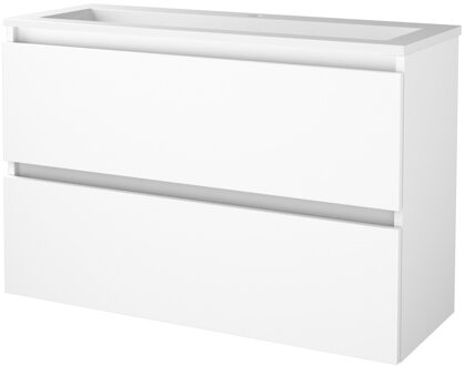 Badmeubelset BWS Salt 100x39cm Greeploos 2 Lades Met Wastafel Acryl 1 Kraangat Ice White Wit