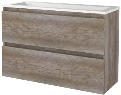 Badmeubelset BWS Salt 100x39cm Greeploos 2 Lades Met Wastafel Acryl 1 Kraangat Scotch Oak Bruin