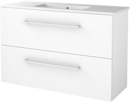 Badmeubelset BWS Salt 100x39cm Met Grepen 2 Lades Met Wastafel 1 Kraangat Ice White Wit