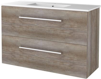 Badmeubelset BWS Salt 100x39cm Met Grepen 2 Lades Met Wastafel 1 Kraangat Scotch Oak Bruin