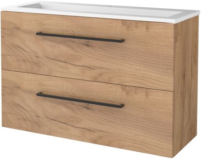 Badmeubelset BWS Salt 100x39cm Met Grepen 2 Lades Met Wastafel Acryl 1 Kraangat Whisky Oak Bruin