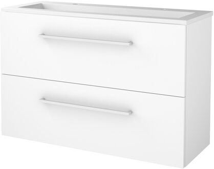 Badmeubelset BWS Salt 100x39cm Met Grepen 2 Lades Met Wastafel Acryl 2 Kraangaten Ice White Wit