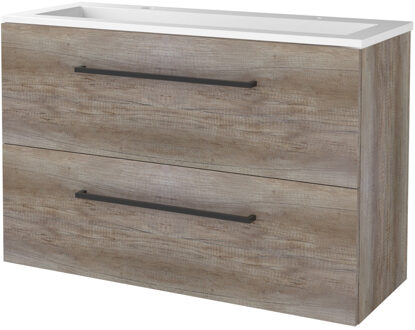 Badmeubelset BWS Salt 100x39cm Met Grepen 2 Lades Met Wastafel Acryl 2 Kraangaten Scotch Oak Bruin