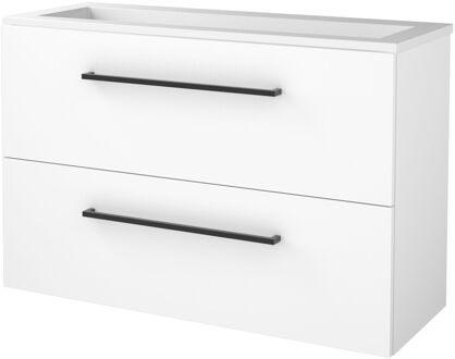 Badmeubelset BWS Salt 100x39cm Met Grepen 2 Lades Met Wastafel Acryl Ice White Wit