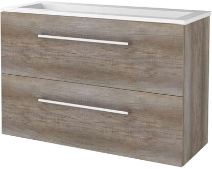 Badmeubelset BWS Salt 100x39cm Met Grepen 2 Lades Met Wastafel Acryl Scotch Oak Bruin