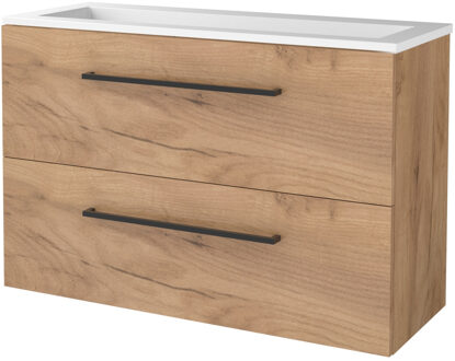 Badmeubelset BWS Salt 100x39cm Met Grepen 2 Lades Met Wastafel Acryl Whisky Oak Bruin