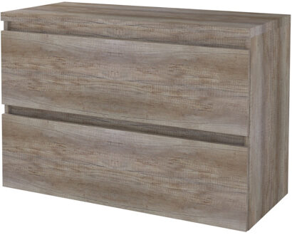 Badmeubelset BWS Salt 100x46cm Greeploos 2 Lades Met Afdekplaat Scotch Oak Bruin