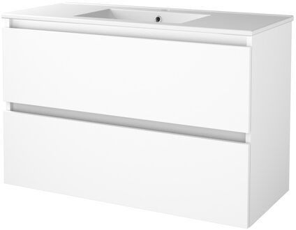 Badmeubelset BWS Salt 100x46cm Greeploos 2 Lades Met Wastafel 1 Kraangat Ice White Wit