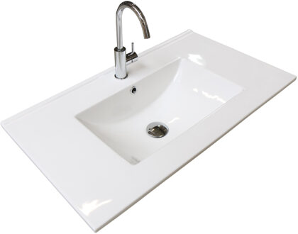 Badmeubelset BWS Salt 100x46cm Greeploos 2 Lades Met Wastafel 1 Kraangat Ice White Wit