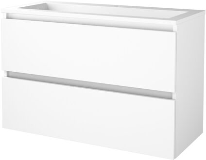 Badmeubelset BWS Salt 100x46cm Greeploos 2 Lades Met Wastafel Acryl 1 Kraangat Ice White Wit