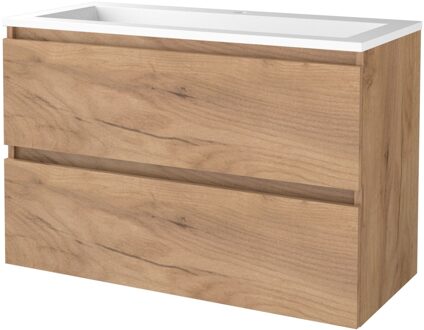 Badmeubelset BWS Salt 100x46cm Greeploos 2 Lades Met Wastafel Acryl 1 Kraangat Whisky Oak Bruin