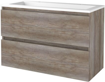 Badmeubelset BWS Salt 100x46cm Greeploos 2 Lades Met Wastafel Acryl 2 Kraangaten Scotch Oak Bruin