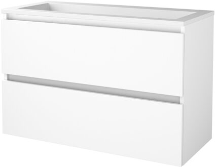 Badmeubelset BWS Salt 100x46cm Greeploos 2 Lades Met Wastafel Acryl Ice White Wit