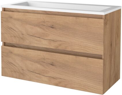 Badmeubelset BWS Salt 100x46cm Greeploos 2 Lades Met Wastafel Acryl Whisky Oak Bruin