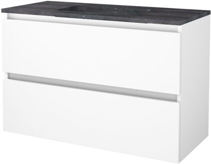 Badmeubelset BWS Salt 100x46cm Greeploos 2 Lades Met Wastafel Hardsteen 1 Kraangat Ice White Wit