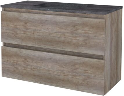 Badmeubelset BWS Salt 100x46cm Greeploos 2 Lades Met Wastafel Hardsteen 1 Kraangat Scotch Oak Bruin