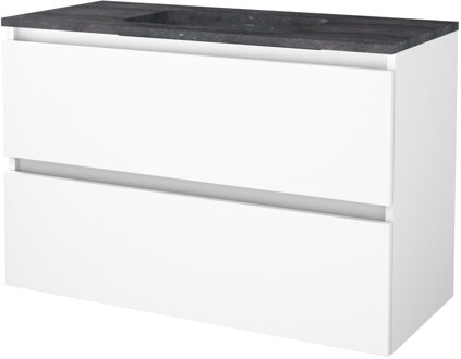 Badmeubelset BWS Salt 100x46cm Greeploos 2 Lades Met Wastafel Hardsteen Ice White Wit