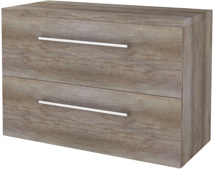 Badmeubelset BWS Salt 100x46cm Met Grepen 2 Lades Met Afdekplaat Scotch Oak Bruin