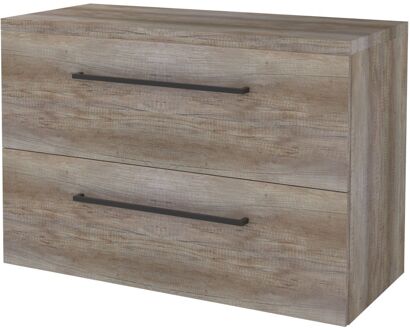 Badmeubelset BWS Salt 100x46cm Met Grepen 2 Lades Met Afdekplaat Scotch Oak Bruin