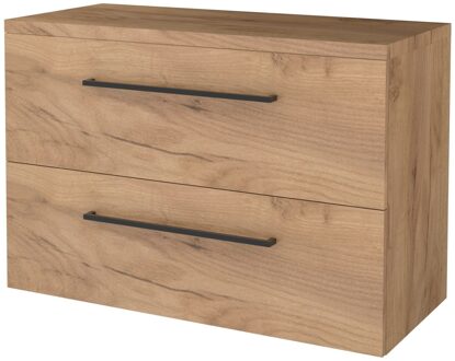 Badmeubelset BWS Salt 100x46cm Met Grepen 2 Lades Met Afdekplaat Whisky Oak Bruin