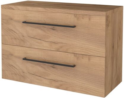 Badmeubelset BWS Salt 100x46cm Met Grepen 2 Lades Met Afdekplaat Whisky Oak Bruin