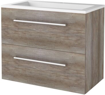 Badmeubelset BWS Salt 100x46cm Met Grepen 2 Lades Met Wastafel 2 Kraangaten Scotch Oak Bruin