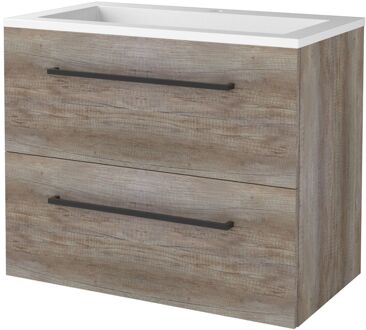 Badmeubelset BWS Salt 100x46cm Met Grepen 2 Lades Met Wastafel 2 Kraangaten Scotch Oak Bruin