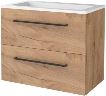 Badmeubelset BWS Salt 100x46cm Met Grepen 2 Lades Met Wastafel 2 Kraangaten Whisky Oak Bruin