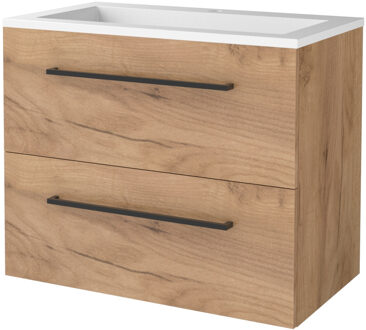 Badmeubelset BWS Salt 100x46cm Met Grepen 2 Lades Met Wastafel 2 Kraangaten Whisky Oak Bruin