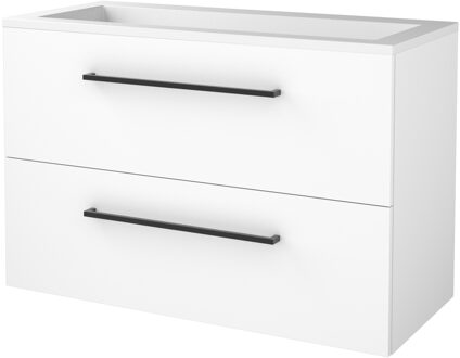 Badmeubelset BWS Salt 100x46cm Met Grepen 2 Lades Met Wastafel Acryl 1 Kraangat Ice White Wit