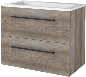 Badmeubelset BWS Salt 100x46cm Met Grepen 2 Lades Met Wastafel Acryl Scotch Oak Bruin