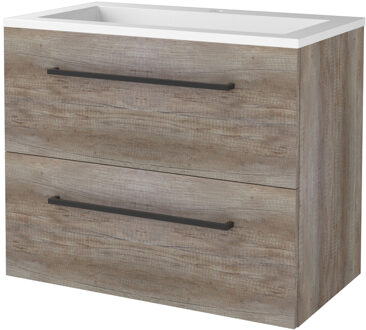 Badmeubelset BWS Salt 100x46cm Met Grepen 2 Lades Met Wastafel Acryl Scotch Oak Bruin