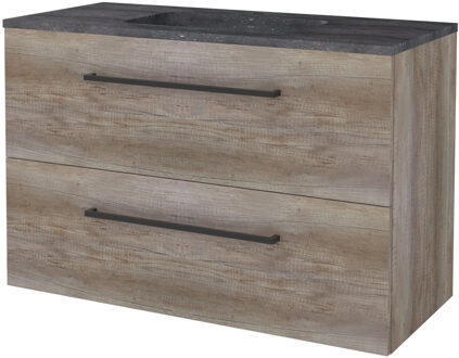 Badmeubelset BWS Salt 100x46cm Met Grepen 2 Lades Met Wastafel Hardsteen 1 Kraangat Scotch Oak Bruin