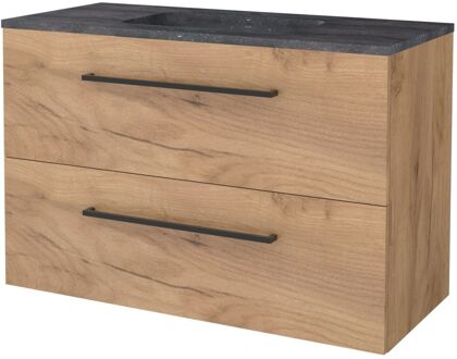 Badmeubelset BWS Salt 100x46cm Met Grepen 2 Lades Met Wastafel Hardsteen 1 Kraangat Whisky Oak Bruin