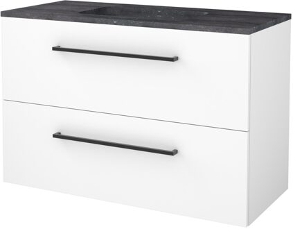 Badmeubelset BWS Salt 100x46cm Met Grepen 2 Lades Met Wastafel Hardsteen Ice White Wit