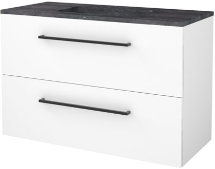 Badmeubelset BWS Salt 100x46cm Met Grepen 2 Lades Met Wastafel Hardsteen Ice White Wit